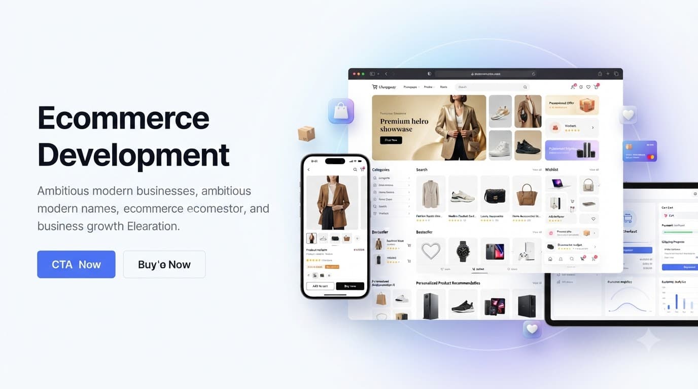 Custom eCommerce website interface with product, checkout and sales dashboard screens