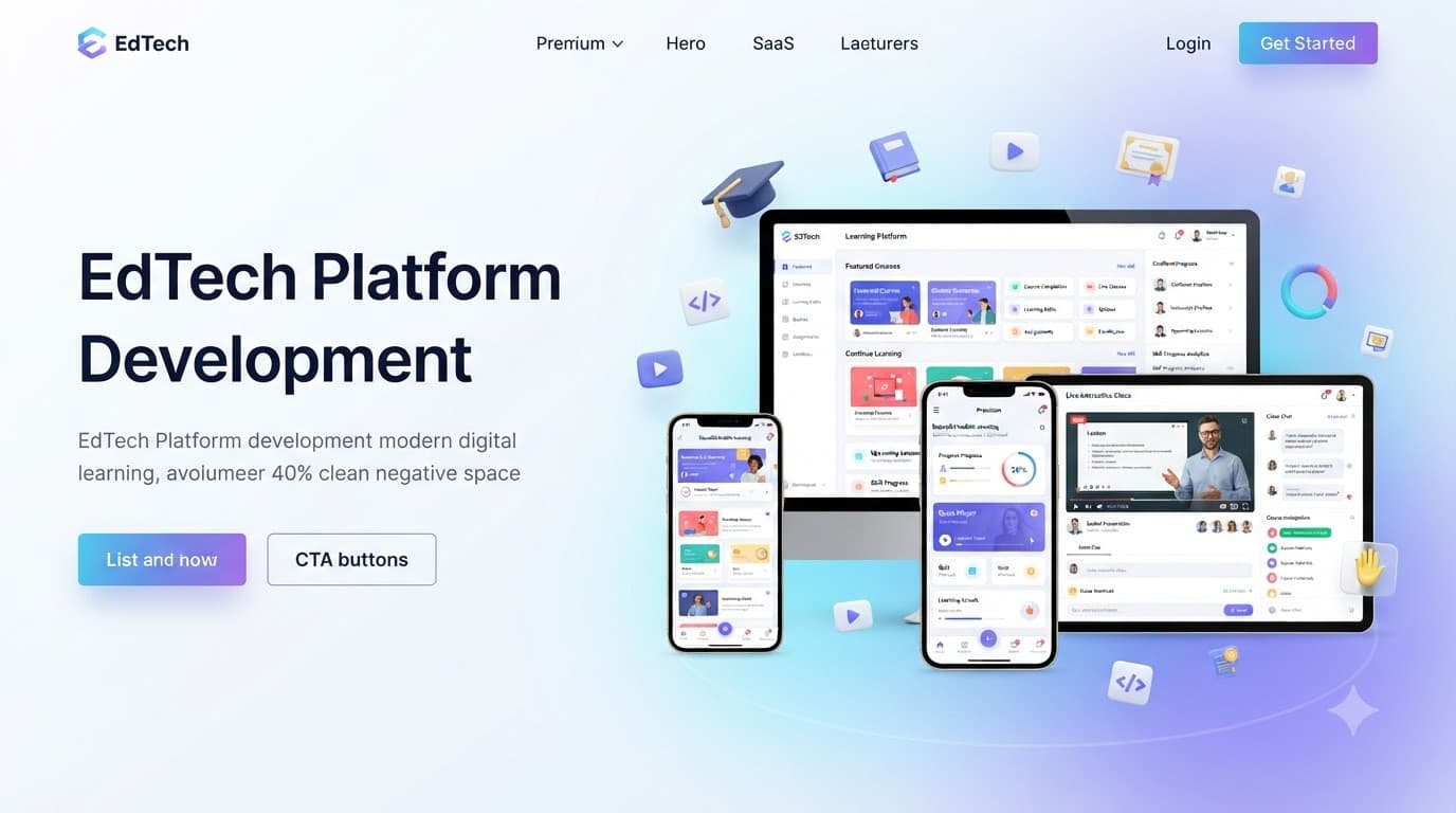 Education website with course player, student progress and learning dashboard
